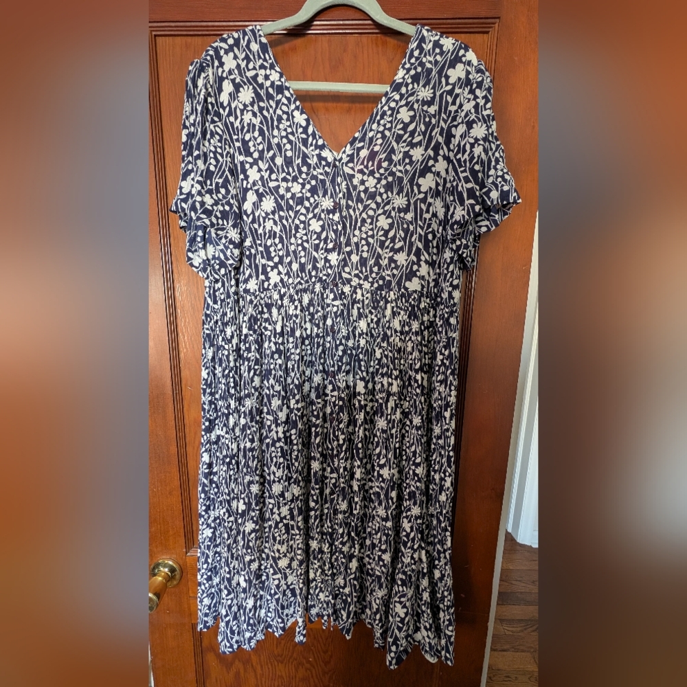 Woman Within Navy and White Floral Dress